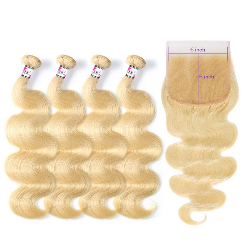 613 Virgin Hair Bundles Body Wave With 6x6 Lace Closures